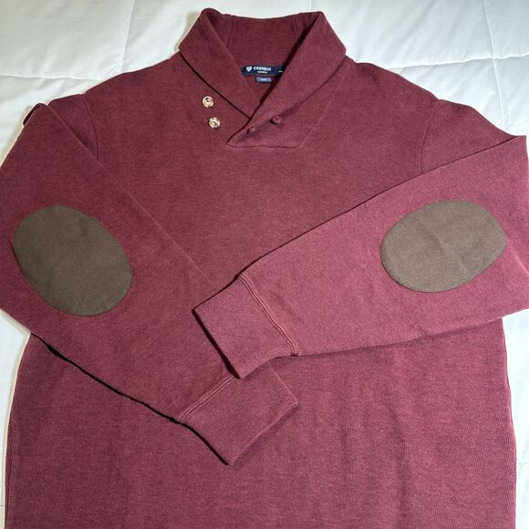 Cremieux Classics Maroon Sweater Shawl Collar Pullover Elbow Patch Brown Size L - Picture 6 of 12
